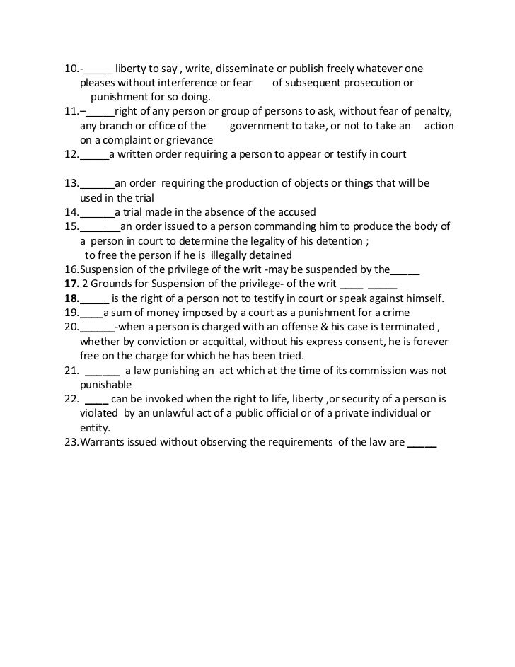 Quiz upon invoice of legal rights picture about Bill of Rights Quiz Printable named Quiz upon monthly bill of legal rights